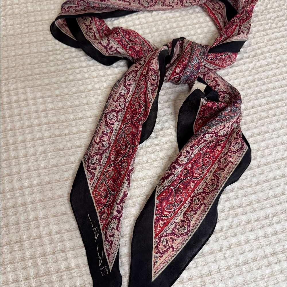 Anne Klein Vintage Silk Scarf- Red and Pink Paisley
